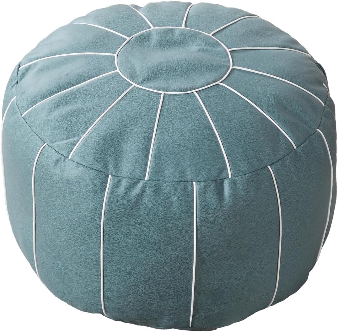 21 Inch Louis Donn UNSTUFFED Moroccan Pouf Ottoman Cover, Handmade Faux Leather Foot Stool, Round Storage Poof Cover