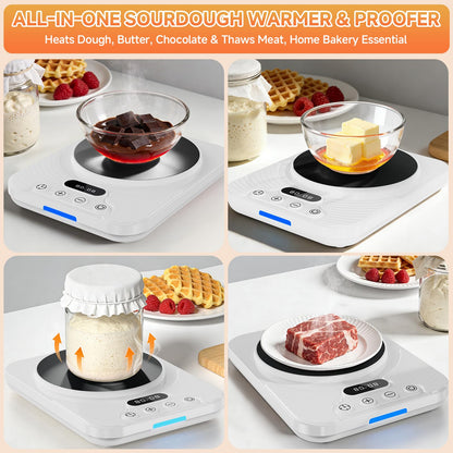 Sourdough Starter Warmer Mat with 1°F Precision (65–110°F), 24H Timer & Memory, Heating Pad for Bread Proofing & Fermentation, Fits 24–40oz Jars for Home Baking（White）