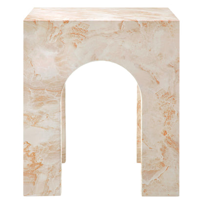 Modway Valen Arched Concrete Side Table with Faux Stone Finish in Honey Onyx