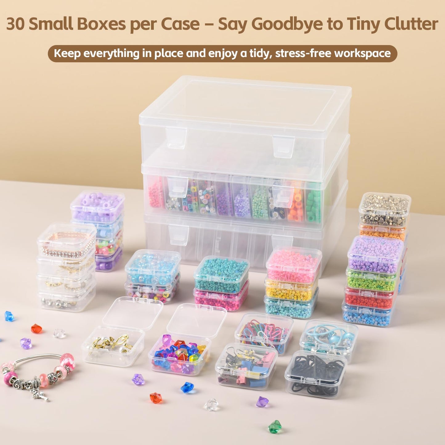 Bead Organizer Box, 31 Pcs Small Clear Bead Organizers and Storage, Mini Diamond Storage Containers Boxes with Hinged Lids and Labels, Craft Organizer for Jewelry, Bracelet, Small Parts, Nail Art