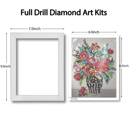 QIOUOL Flower Diamond Art Painting Kits for Kids Adults Beginners with Wooden Frame Girls Art Crafts Rhinestone Gem by Number Kits,Diamond Art Kits for Teens,Birthday Gifts and Office Decor