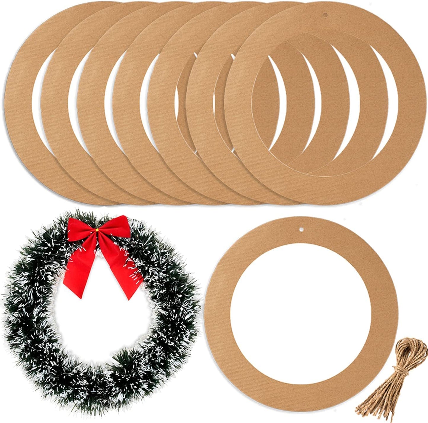 20 Pieces Large Hanging Round Wreaths 12Inch Cardboard Wreath Rings for DIY Crafts Paper Round Circle Christmas Hanging Ornaments Decorations with Hole Twine for Wedding Christmas Valentines Day Decor