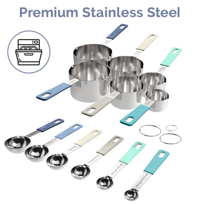 CuttleLab 22-Piece Stainless Steel Measuring Cups and Spoons Set, Tad Dash Pinch Smidgen Drop Mini Measuring Spoons, Measuring Stick Leveler, Measurement Conversion Chart Fridge Magnet, (Farmhouse)