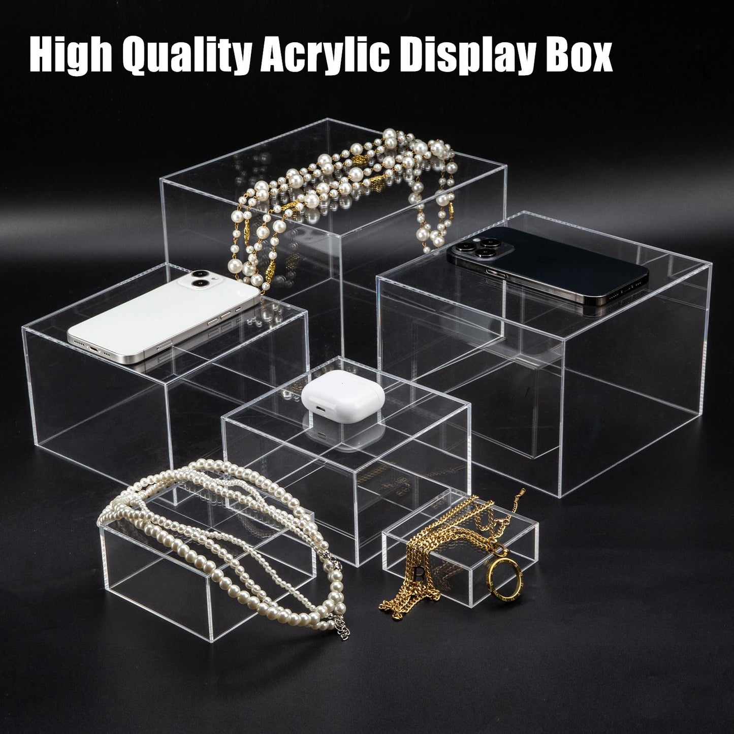 Cliselda 6Pcs Clear Acrylic Boxes for Display, Food Risers for Buffet Table Party Cupcake Candy Desset,Acrylic Nesting Risers Display Stands Cube Boxes with Hollow Bottoms