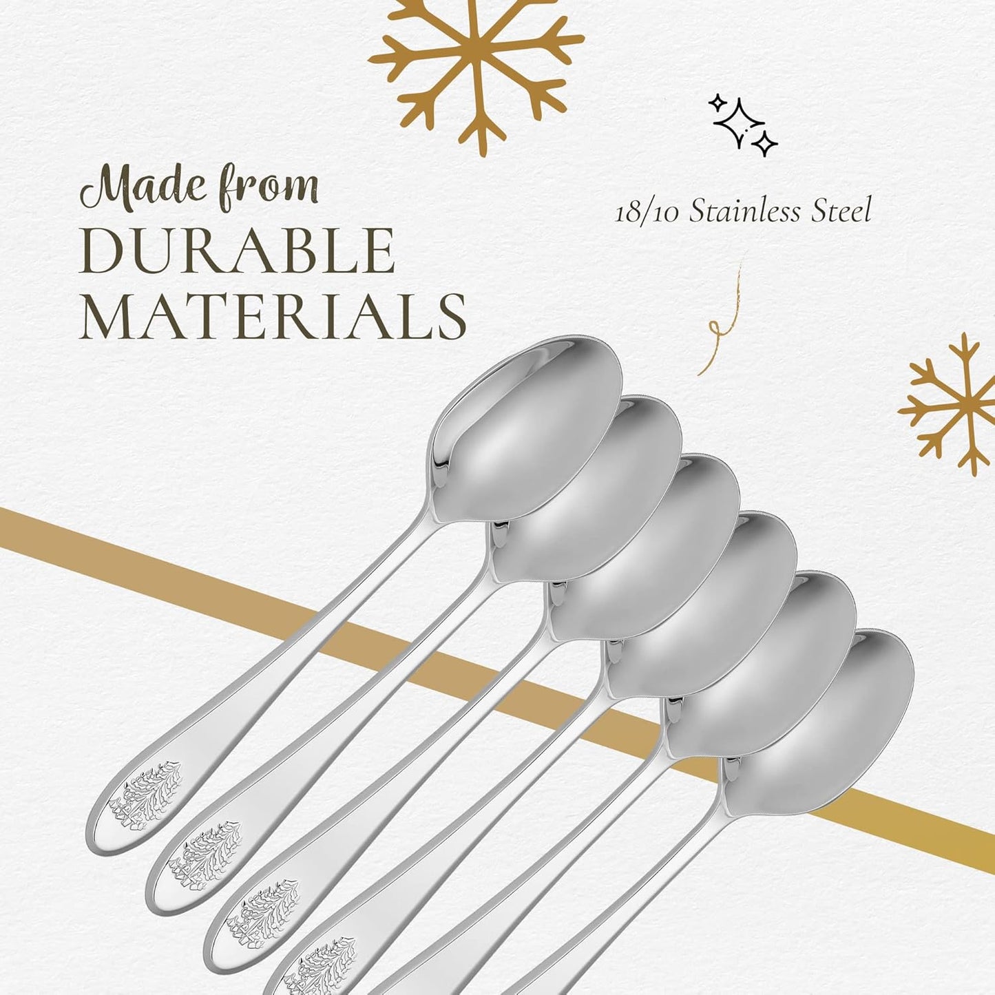 Spode Christmas Tree Cocktail Spoons | Christmas Dessert Spoons | Flatware Set for 6 | 18/10 Stainless Steel Utensil