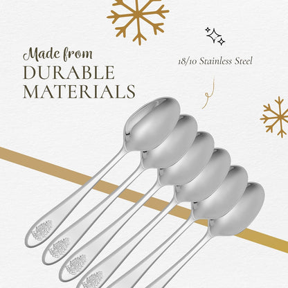 Spode Christmas Tree Cocktail Spoons | Christmas Dessert Spoons | Flatware Set for 6 | 18/10 Stainless Steel Utensil