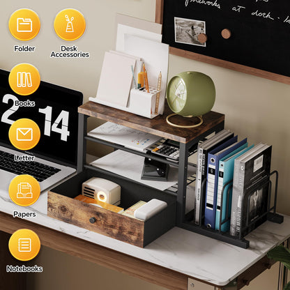Homeiju Wood Desk Organizer with Drawers, Desk File Organizer with 3 Vertical File Holders, File Shelf,Storage for Mail, Supplies,Classroom Organization