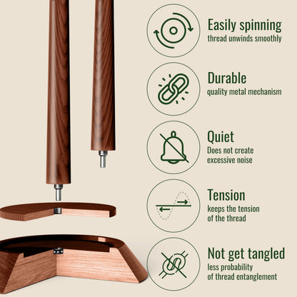 BARVA Yarn Holder Set 22 Lb Capacity for Chunky Yarn w/Extra Spindle | Smooth Bearing Spinner & Big Rubber Anti Slip Pads for Stability | European Wood Crochet Accessories & Fiber Crafts Pro Tools