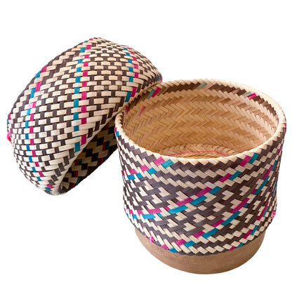 Bamboo Sticky Rice Serving Basket Thai Kratip Container 100% Handmade Traditional Village Handicrafts with Vegetable Plant Based Dye Coloring Shades Food Safe
