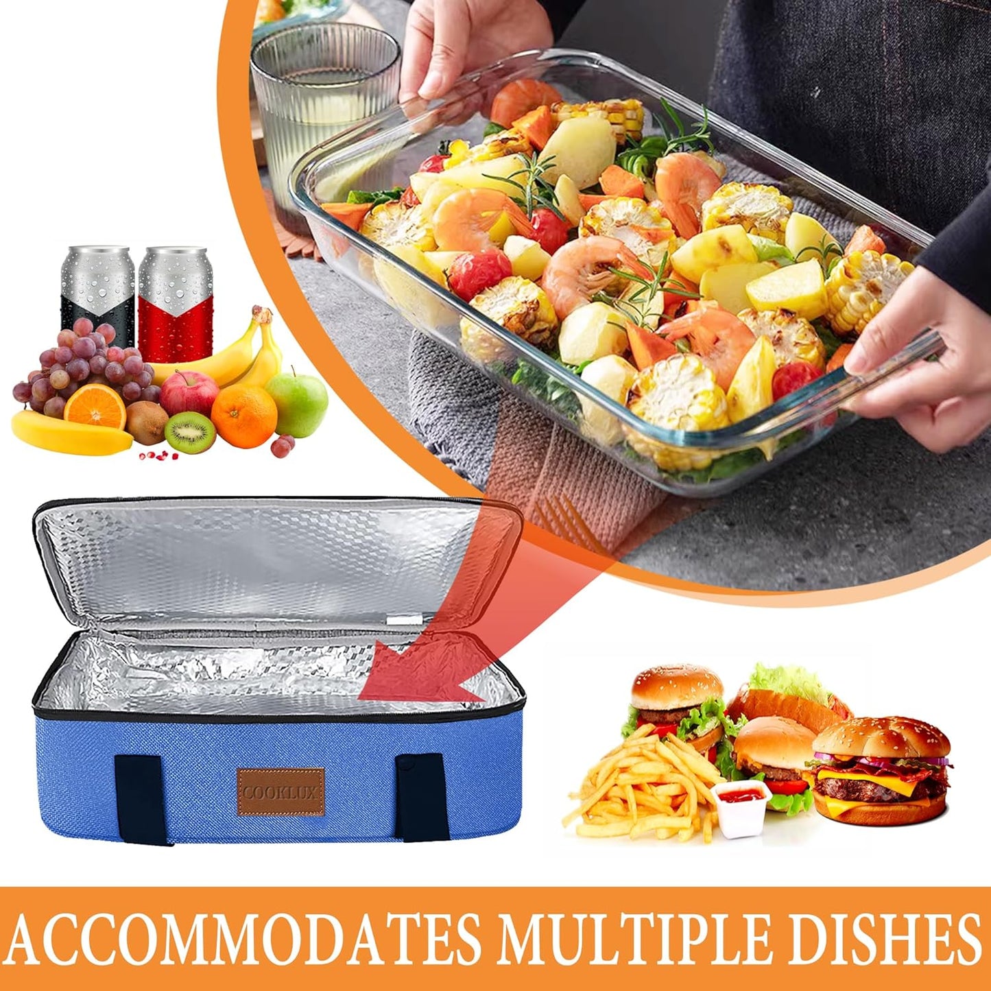 Insulated Casserole Carrier, Thermal Bag for Hot & Cold Food Transport, Fits 9x13 Casserole Dish (Navy Blue)