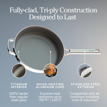 Our Place Titanium Always Pan Pro | 10.6" PFAS-Free Nonstick Frying Pan with Spatula | Chef-Grade Tri-Ply Stainless Steel & Aluminum Build | Induction & Oven-Safe up to 750°F | Gold