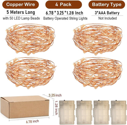 16 50 4 Pack RUICHEN Ft Copper Wire LED Mini Fairy String Lights Battery Operated for Bedroom, Christmas, Parties