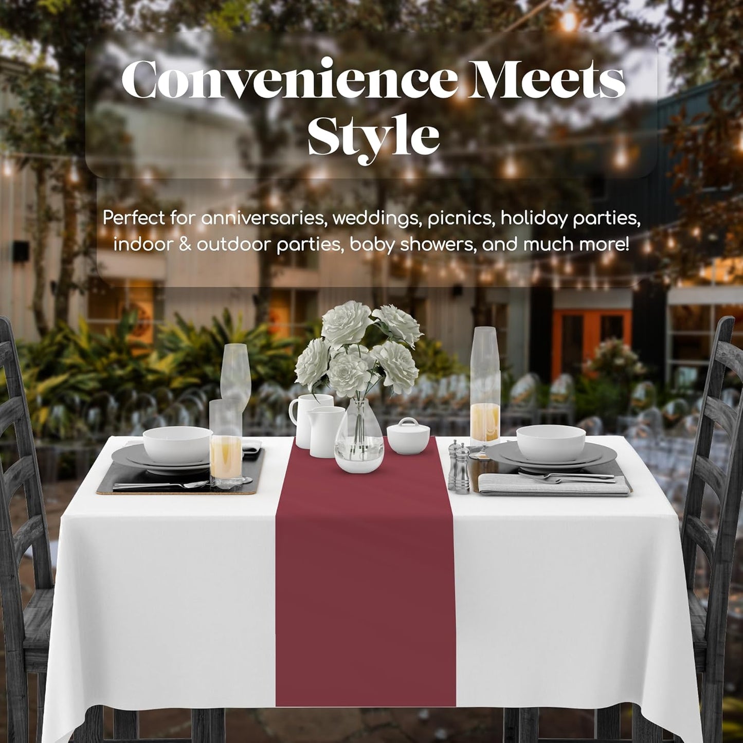 12 Pack 14 108 Inch. Burgundy Premium Disposable Plastic Table Runner x Table Runner for Dinner Parties & Events by