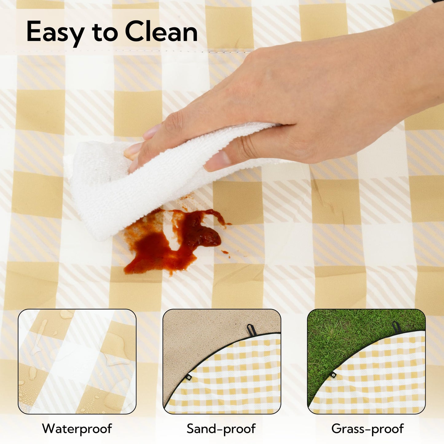 GRANNY SAYS 2-in-1 39¼”D Brown Waterproof Picnic Blankets & Tote Bag, Medium Picnic Mat for Camping, Grass, and Park, Foldable 3-Layer Outdoor Blanket, Sand-Free Beach Blanket with 1 Clip and 4 Stakes