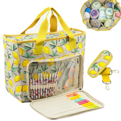 Mdoker Knitting Bags and Totes Organizers Large Crochet Bag Lightweight Yarn Bags for Travel Yarn Storage Organizers for Crochet Hooks,Yarn,Knitting & Crochet Supplies (Yellow Lemon)