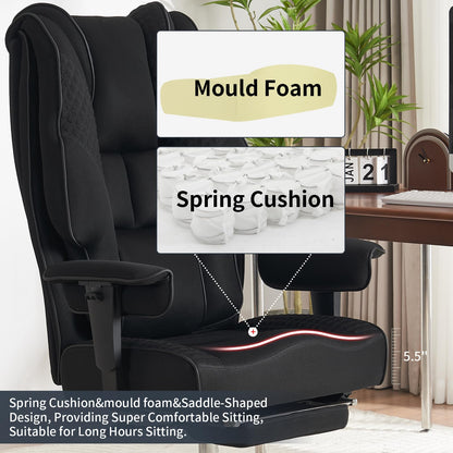 Big and Tall Office Chair 400lbs Wide Seat, Leather High Back Executive Office Chair with Foot Rest, Ergonomic Chairs Lumbar Support for Lower Back Pain Relief (Mesh Black)