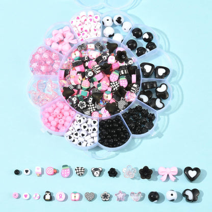 MakemadeDIY 440Pcs Assorted Beads for Bracelets Making, Including Cute Acrylic Polymer Clay Resin Beads Caps for Jewelry Necklaces Earrings Making Crafts Supplies