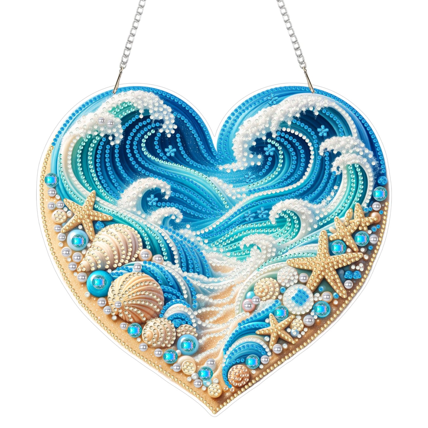 Yunzlly DIY Hanging Diamond Art Pendant Kit, Special Crystal Double Sided Diamonds Painting Ornament Kit for Adults, Acrylic Gem Painting Board for Window&Door&Wall (Beach)
