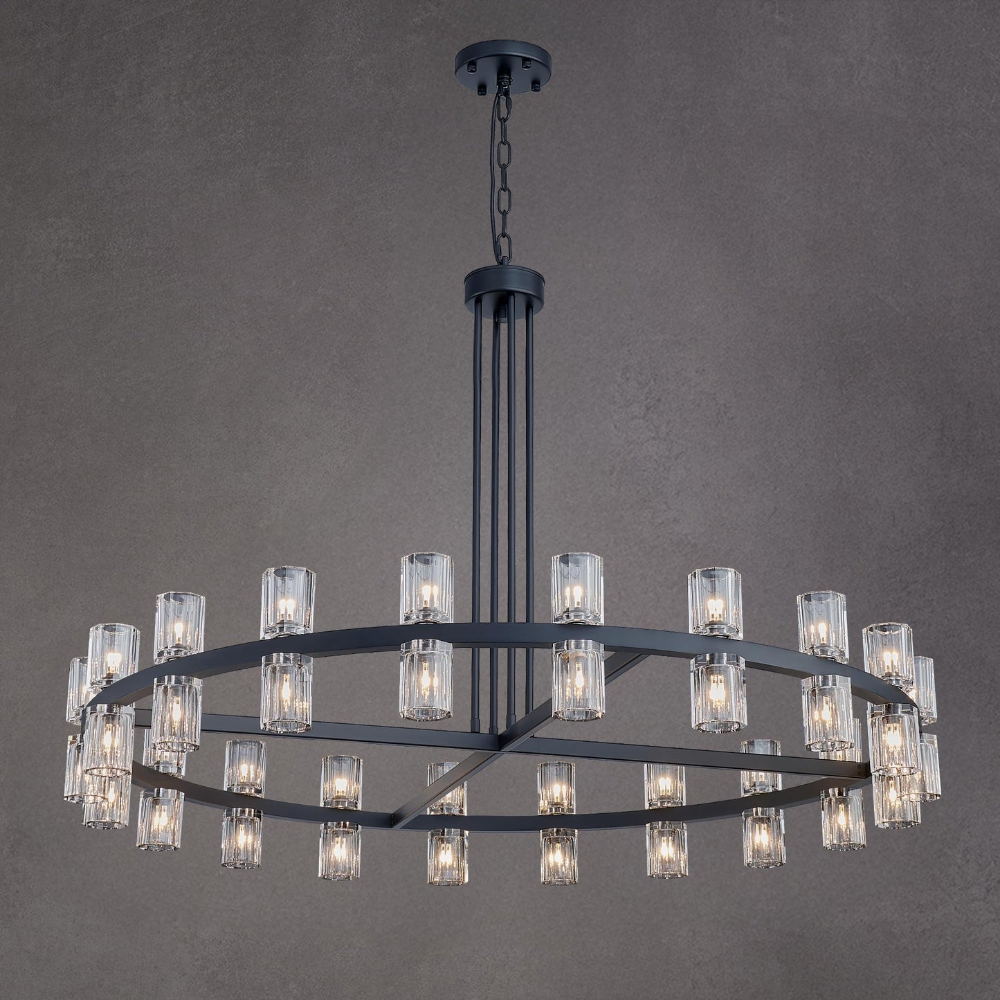 SHEKAITAO 48" Black Wagon Wheel Crystal Chandelier, Modern Round Chandelier for Dining Room Table, K9 Crystal Ceiling Chandelier for Living Room Entryway Foyer, Includes 40× G4 Bulbs