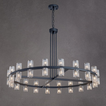 SHEKAITAO 48" Black Wagon Wheel Crystal Chandelier, Modern Round Chandelier for Dining Room Table, K9 Crystal Ceiling Chandelier for Living Room Entryway Foyer, Includes 40× G4 Bulbs
