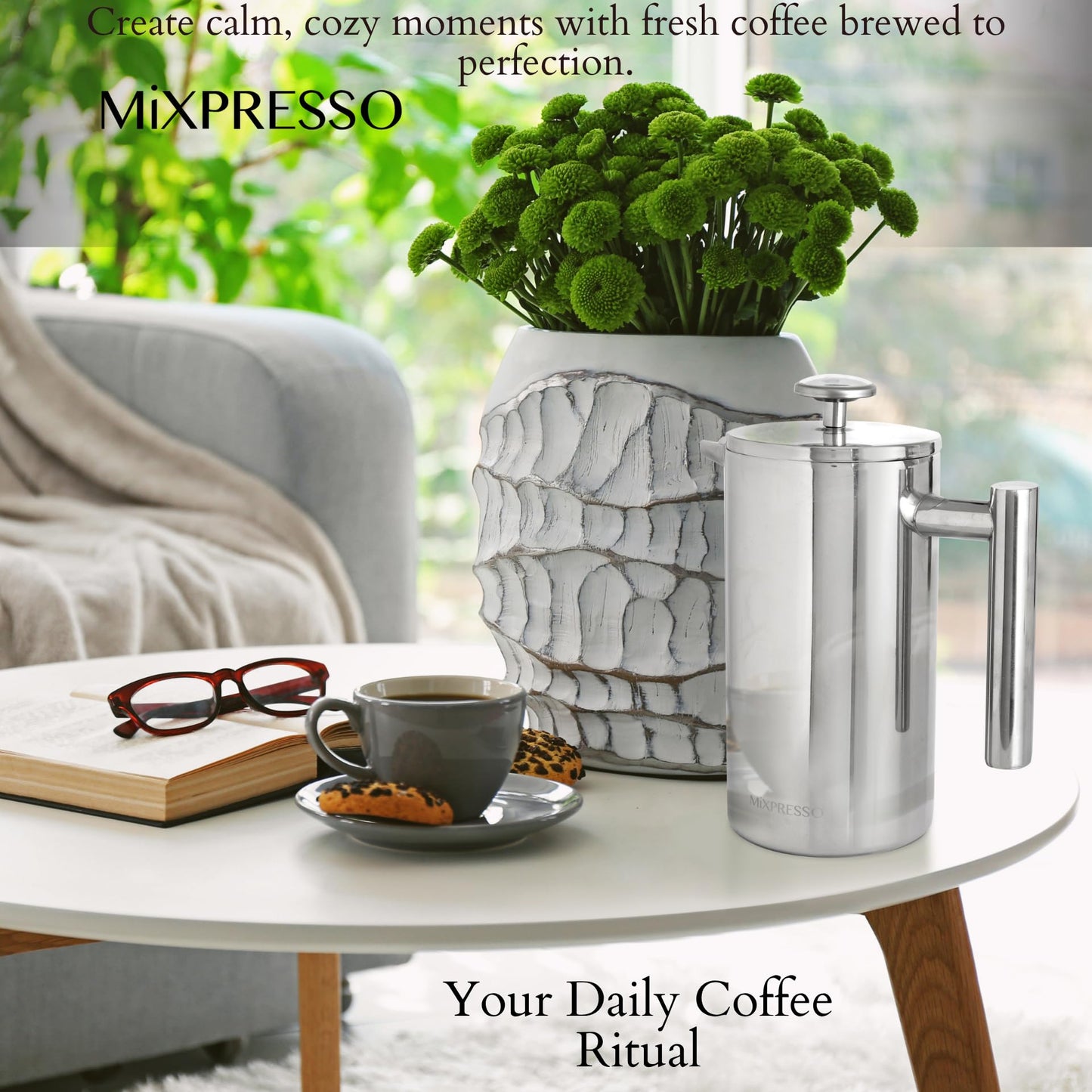 Mixpresso Stainless Steel French Press Coffee Maker 26 Oz 770 ml, Double Wall Insulated French Press Stainless Steel, Easy Clean Tea Brewer, Easy Press Durable Metal Coffee Press