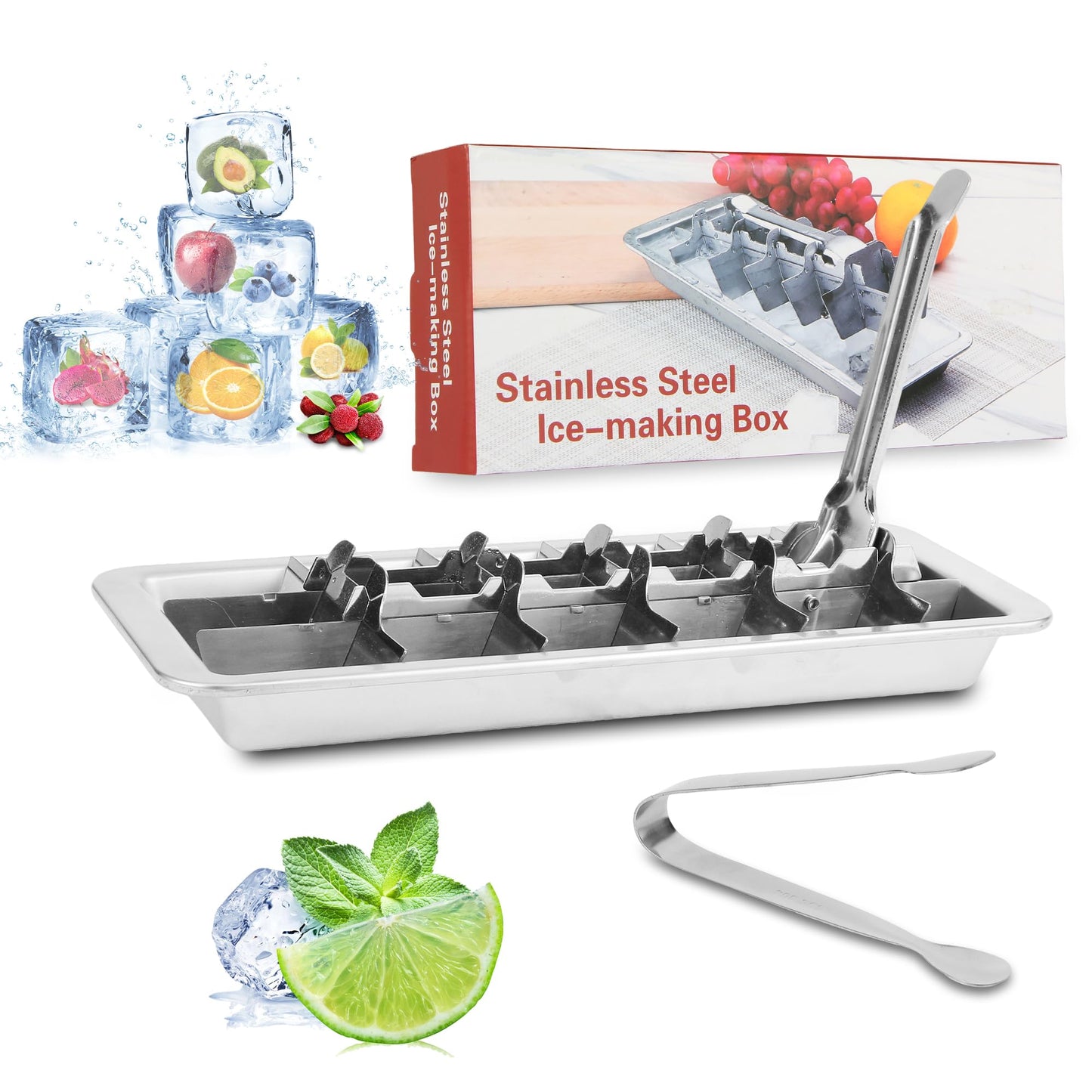Stainless Steel Ice Cube Trays for Freezer, 18-Slot Vintage Inspired Design Metal Ice Cube Trays with Removable Tray, Easy Release Handle, Dishwasher Safe for Bars, Kitchens & Frozen Foods