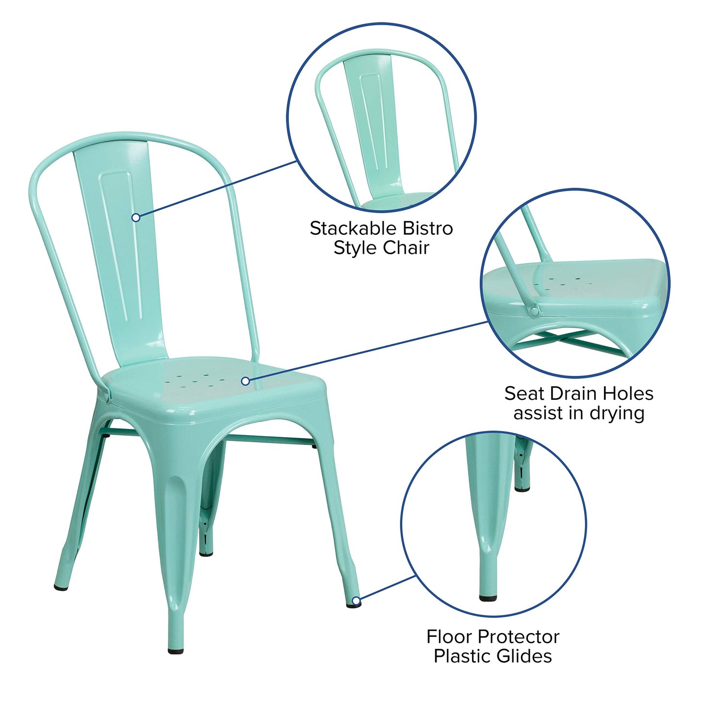 Flash Furniture Blake Commercial Grade 4 Pack Mint Green Metal Indoor-Outdoor Stackable Chair