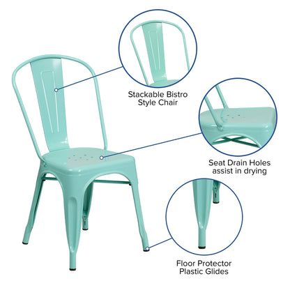 Flash Furniture Blake Commercial Grade 4 Pack Mint Green Metal Indoor-Outdoor Stackable Chair
