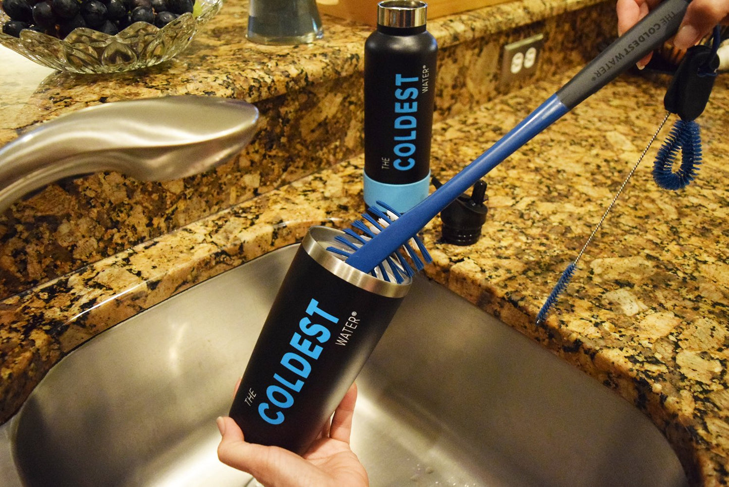 The Coldest Water Bottle Brush - Long Handle 3 in 1 Cleaning Kit for Stainless Steel Water Bottles, Lids, Straws. Tumblers, Coffee Mugs & Baby Bottles - Perfect Cleaner for Narrow Neck Bottles