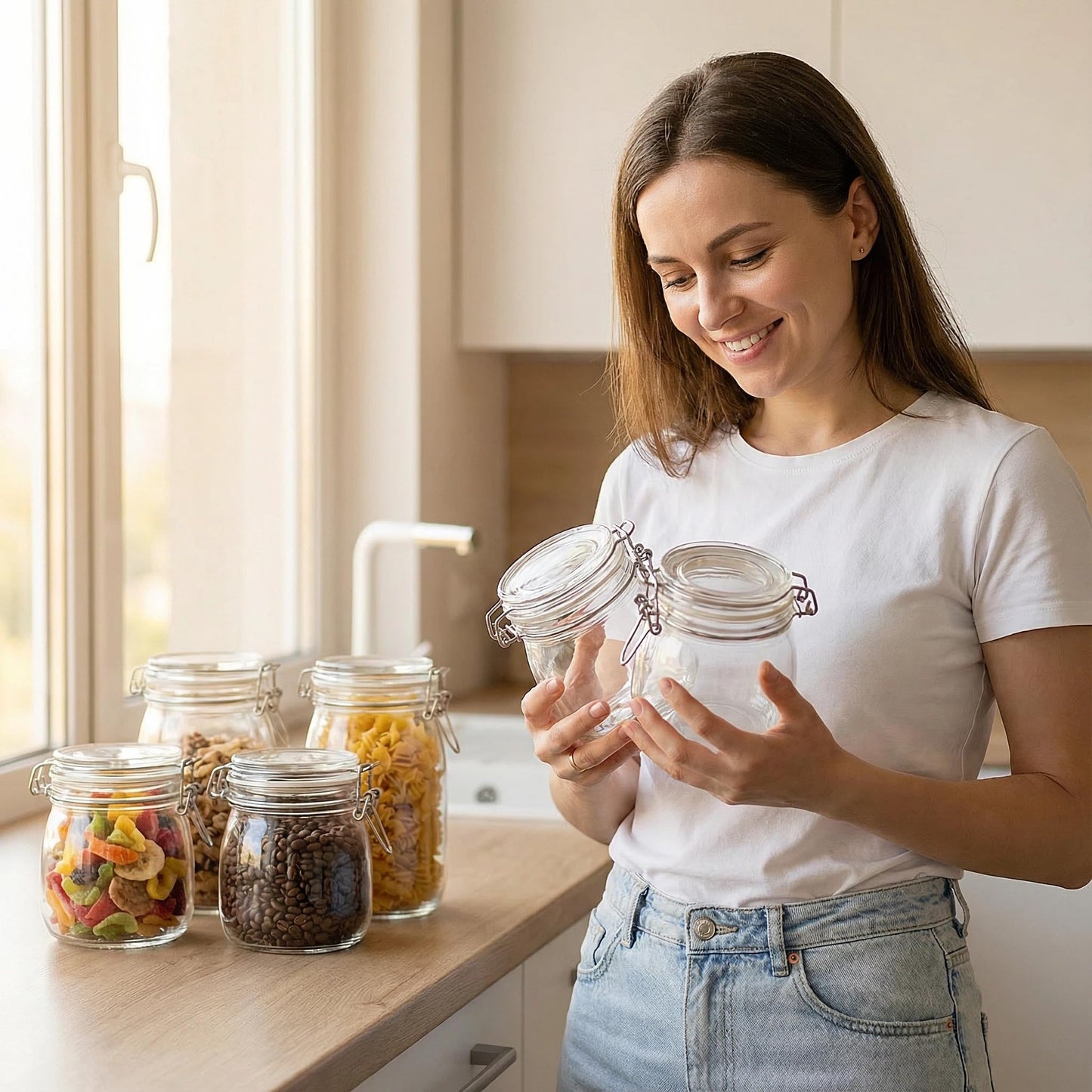 17oz Airtight Glass Jars, 6 Pack Clamp Lid Canisters, Small Food Storage Containers for Spices, Nuts, Snacks, Canning Jar for Jams & Pickling, Pantry Organization