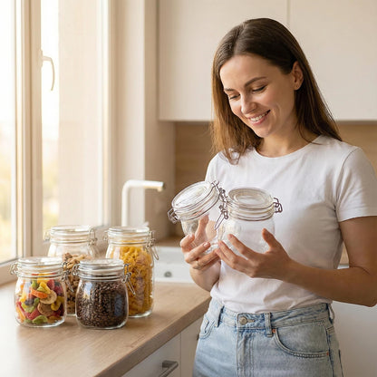 17oz Airtight Glass Jars, 6 Pack Clamp Lid Canisters, Small Food Storage Containers for Spices, Nuts, Snacks, Canning Jar for Jams & Pickling, Pantry Organization