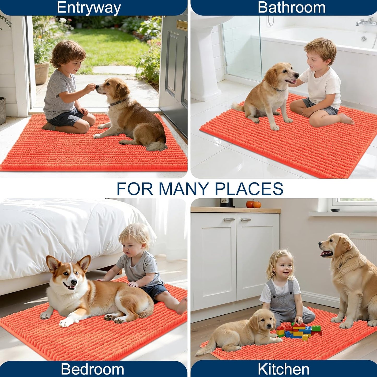 OLANLY Dog Door Mat - Ultra Absorbent Chenille Mud Doormat | Non-Slip & Washable 36x24 Coral