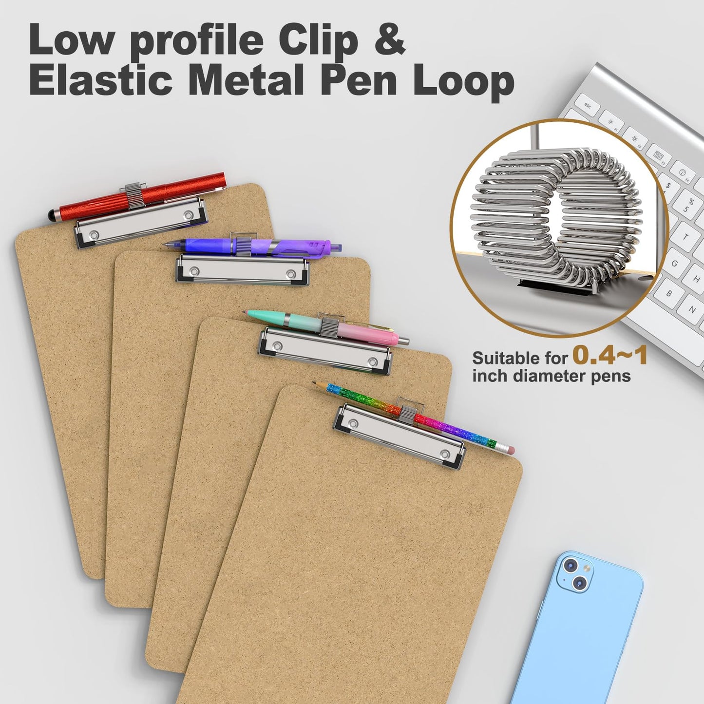 Juvealoe Wood Clipboard Set of 10, 8.5 x 11 Clip Borad with Pen Holder, A4 Standard Dimension 9 x 12.5 in, A4 Letter Size Hardboard for Classroom, Students, Office & School Supply