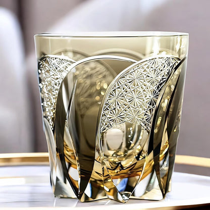 JEKE Hand Cut Crystal Whisky Glass 320ml Edo style Whiskey Glasses -Cocktail-Vodka-Beer Drinkingware Glasses IN GIFT CARTON (C)
