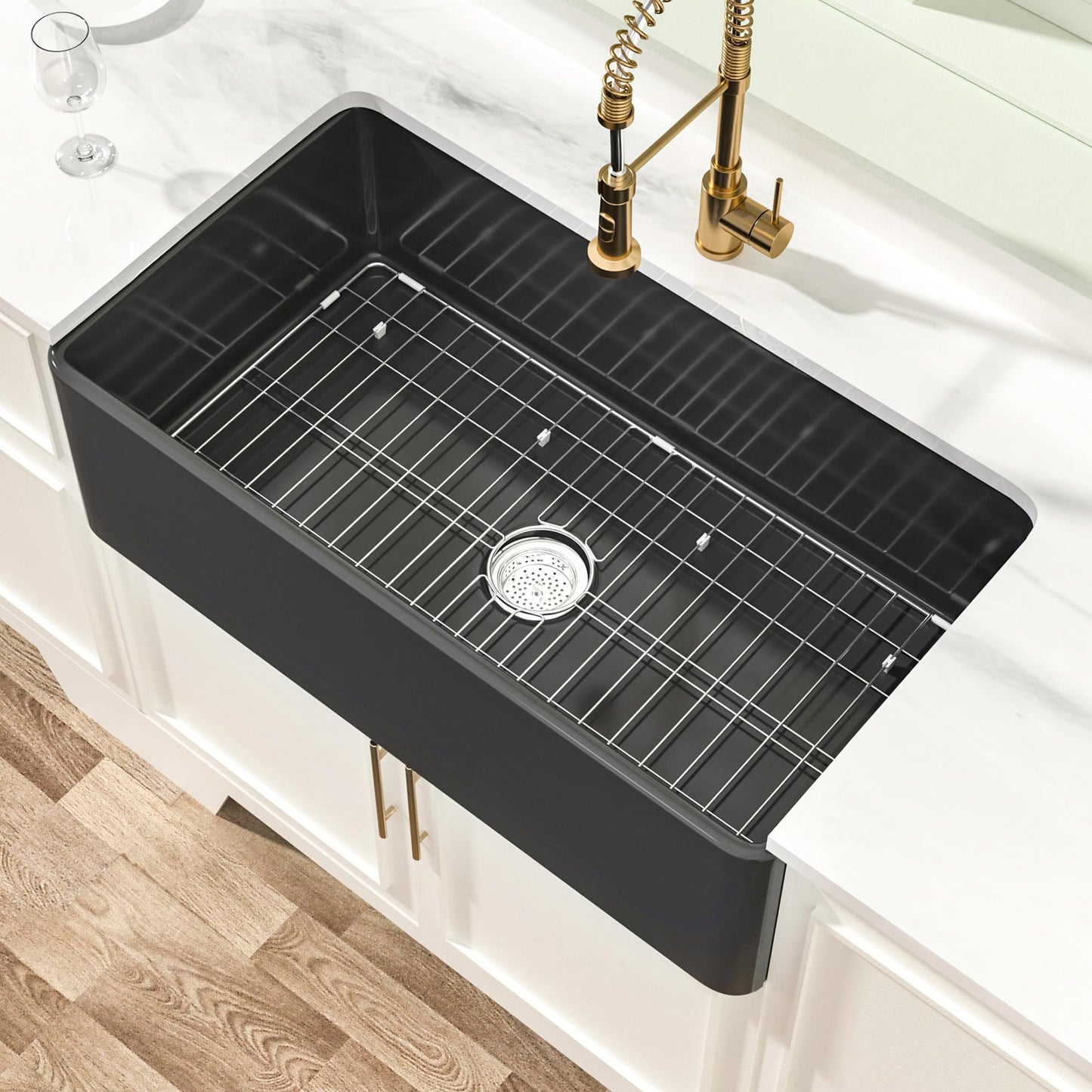 Miuara Black Farmhouse Sink 33 Inch - Large Apron Front Kitchen Sink Single Bowl 33"x18", Undermount Farm House Style, Heavy Duty Solid Fireclay, Matte Black, for Kitchen