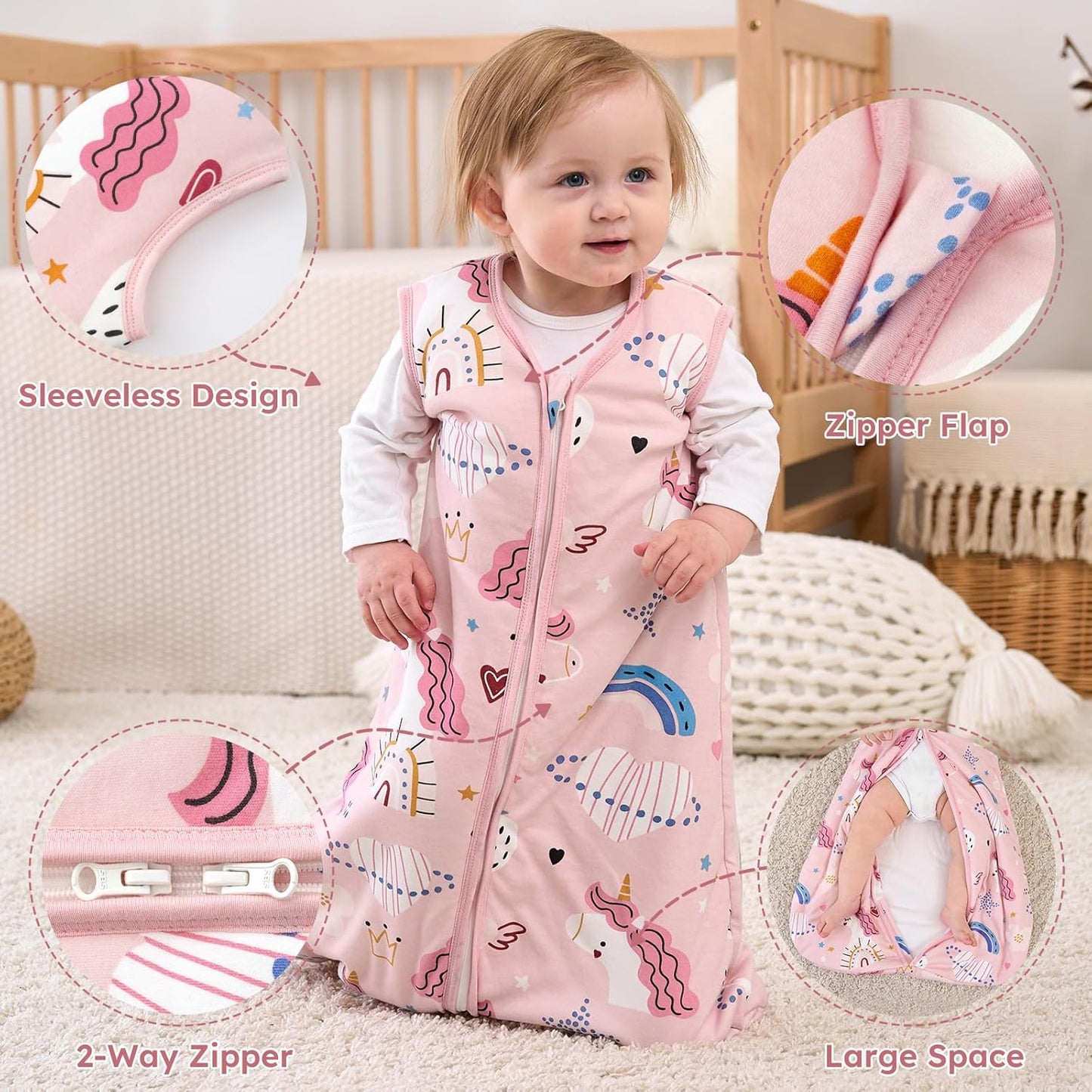 Yoofoss Baby Sleep Sack - 100% Organic Cotton Wearable Blanket for 6-12 Months | TOG 2.5, 2-Way Zipper, Warm & Comfy