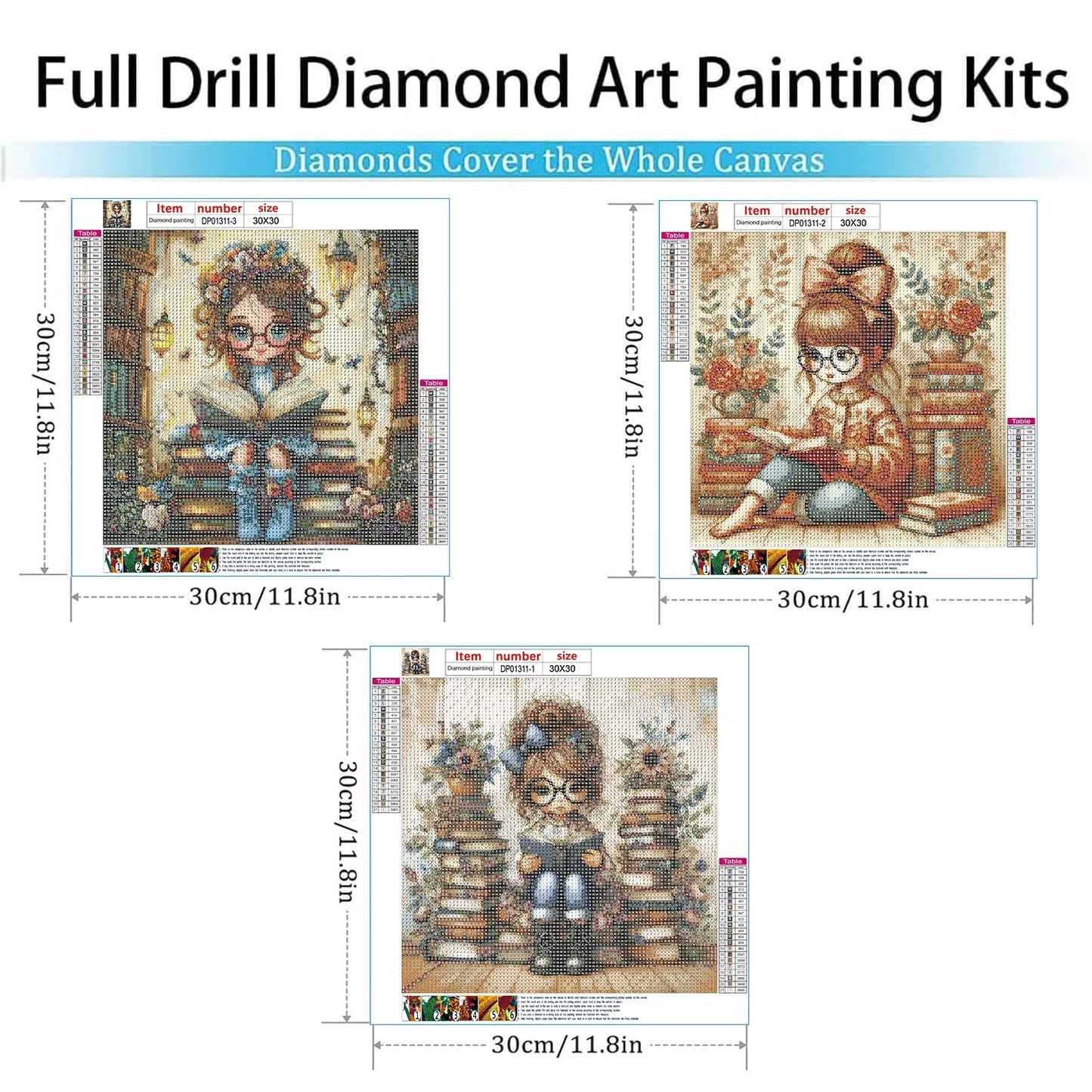 EIBEILI 3 Pack Diamond Painting Kits for Adults, Reading Book Diamond Art Kits DIY 5D Full Drill Books Diamond Dots Paintings with Gem Art and Crafts for Home Decor 12x12 Inch