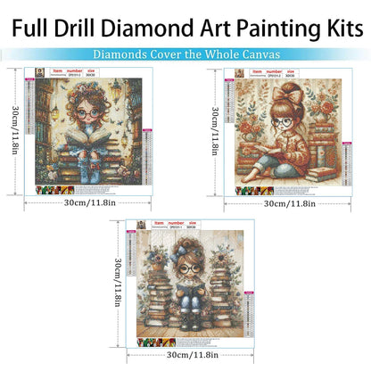 EIBEILI 3 Pack Diamond Painting Kits for Adults, Reading Book Diamond Art Kits DIY 5D Full Drill Books Diamond Dots Paintings with Gem Art and Crafts for Home Decor 12x12 Inch