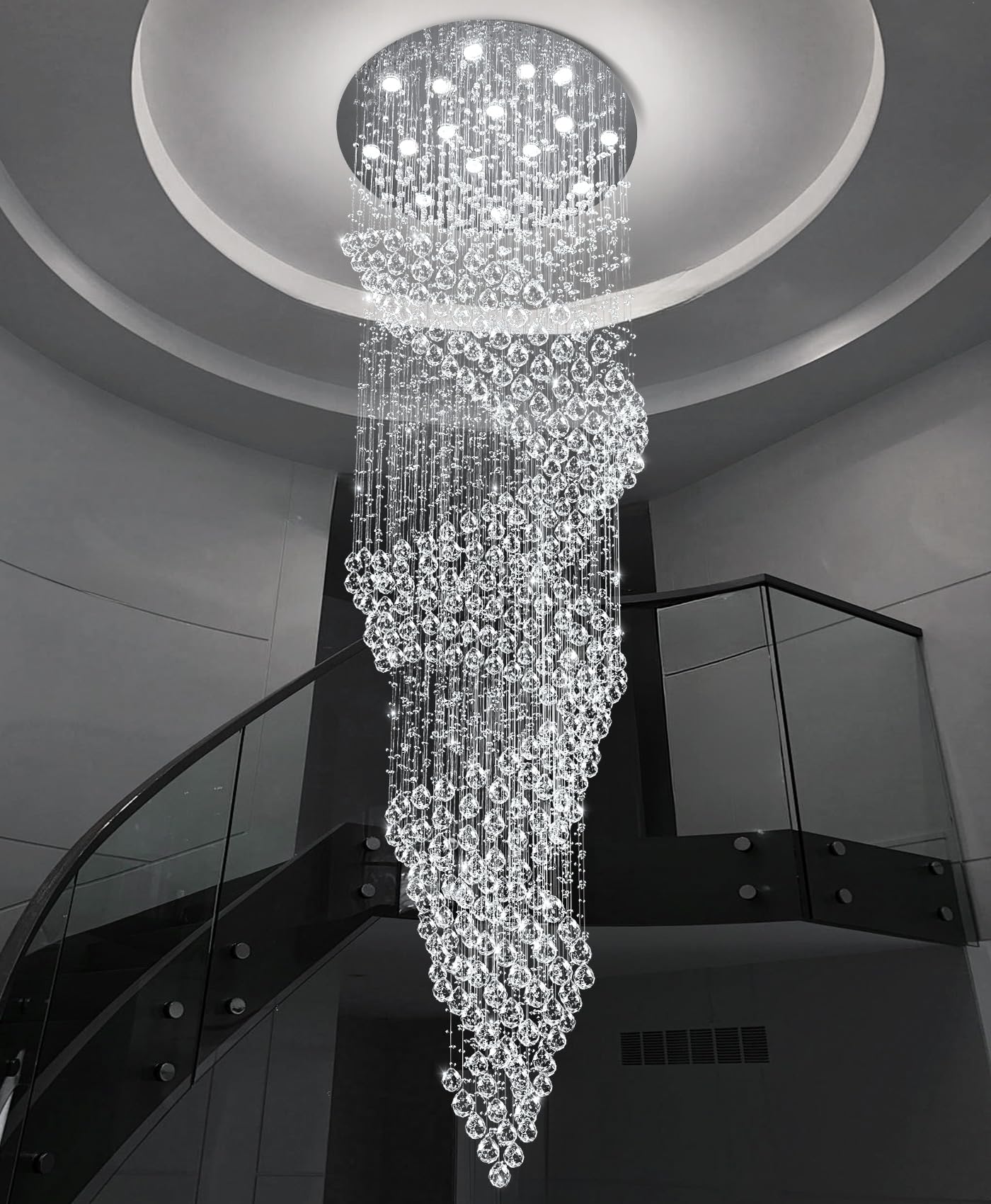 cenozo D40'' x H120'' Crystal Chandelier for Staircaes Glam Chandelier Large Raindrop Chandeliers LED Dimmable High Ceiling Light Fixtures for Hallway Foyer Silver