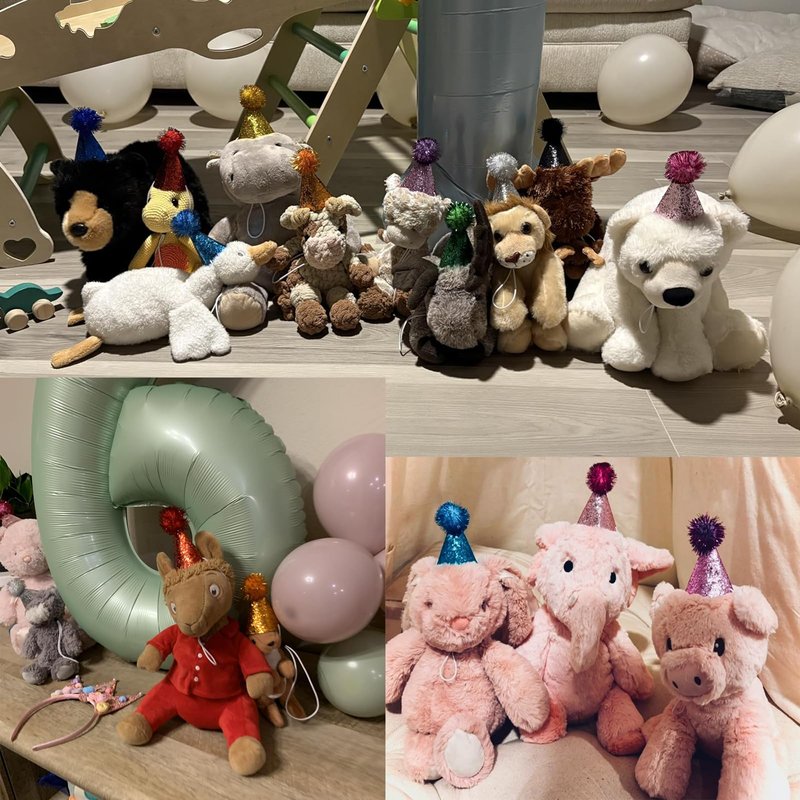 Pai Sence Mini Party Hats for Stuffed Animals Toys Small Party Hats with Pom Poms Glitter Tiny Birthday Hat Bulk S