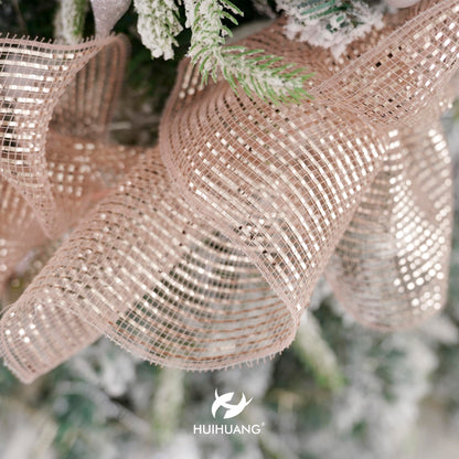 HUIHUANG Rose Gold Mesh Ribbon for Christmas Tree 10 inch Wide Easy Pull Deco Mesh Rose Gold Decorative Mesh Ribbon for Christmas, Garlands, Wreath Supplies, Floral Arrangements, Large Bows-10 Yards
