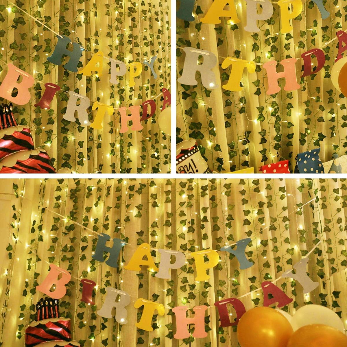 12 Pack 240 KASZOO Artificial Ivy Leaf Plants with LED Window Curtain String Lights, Fake Plants Vine Hanging Garland