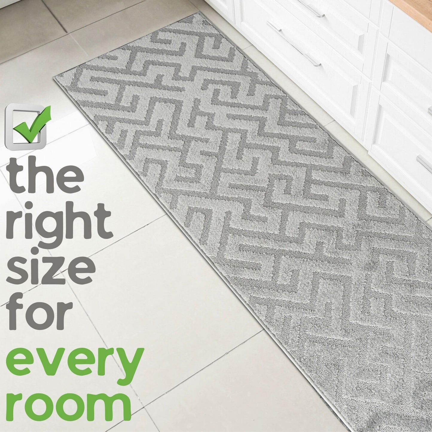 Custom Size Grey Runner Rug Non Slip – Cut to 2x10 Size, Washable & Full Rubber Backed, Narrow Hallway Carpet for Slippery Hardwood, Tile, Laminate, and Vinyl Floors