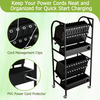 AIWFL 20 Device Laptop Charging Cart, 2 Tier Mobile Open Charging Cart Station Rack for Laptops Computers, Tablets and Chromebooks, Office and Classroom Chromebook Charging Carts Laptop Storage Carts
