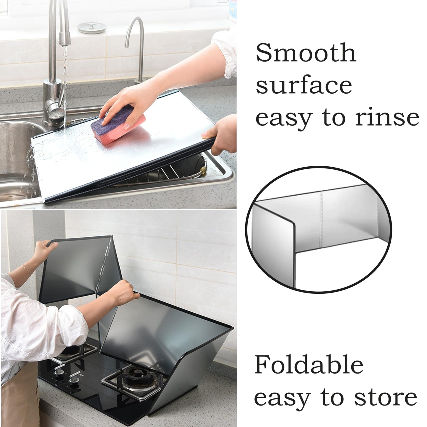 Splatter Screen - 4 Sided Stainless Steel Grease Splatter Guard for Frying Pan, Fine Mesh Oil Splash Protector, Stove Top Splatter Shield, Easy Clean & Durable Kitchen Essential