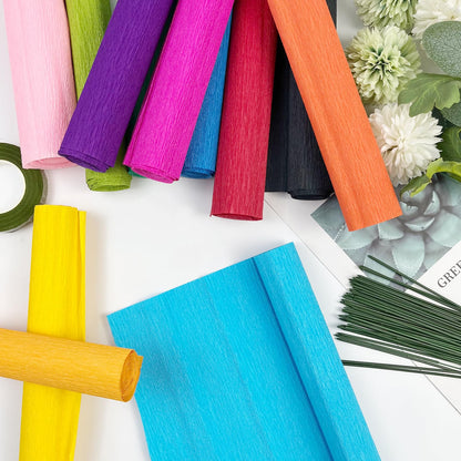 Cieovo Crepe Paper Flower DIY Kits, 12 Rolls Bright Colors Crepe Paper Rolls Floral Tape and 50 Green Floral Iron Wire for Wedding Festival Party Wreath Making Supplies DIY Flower Crafts