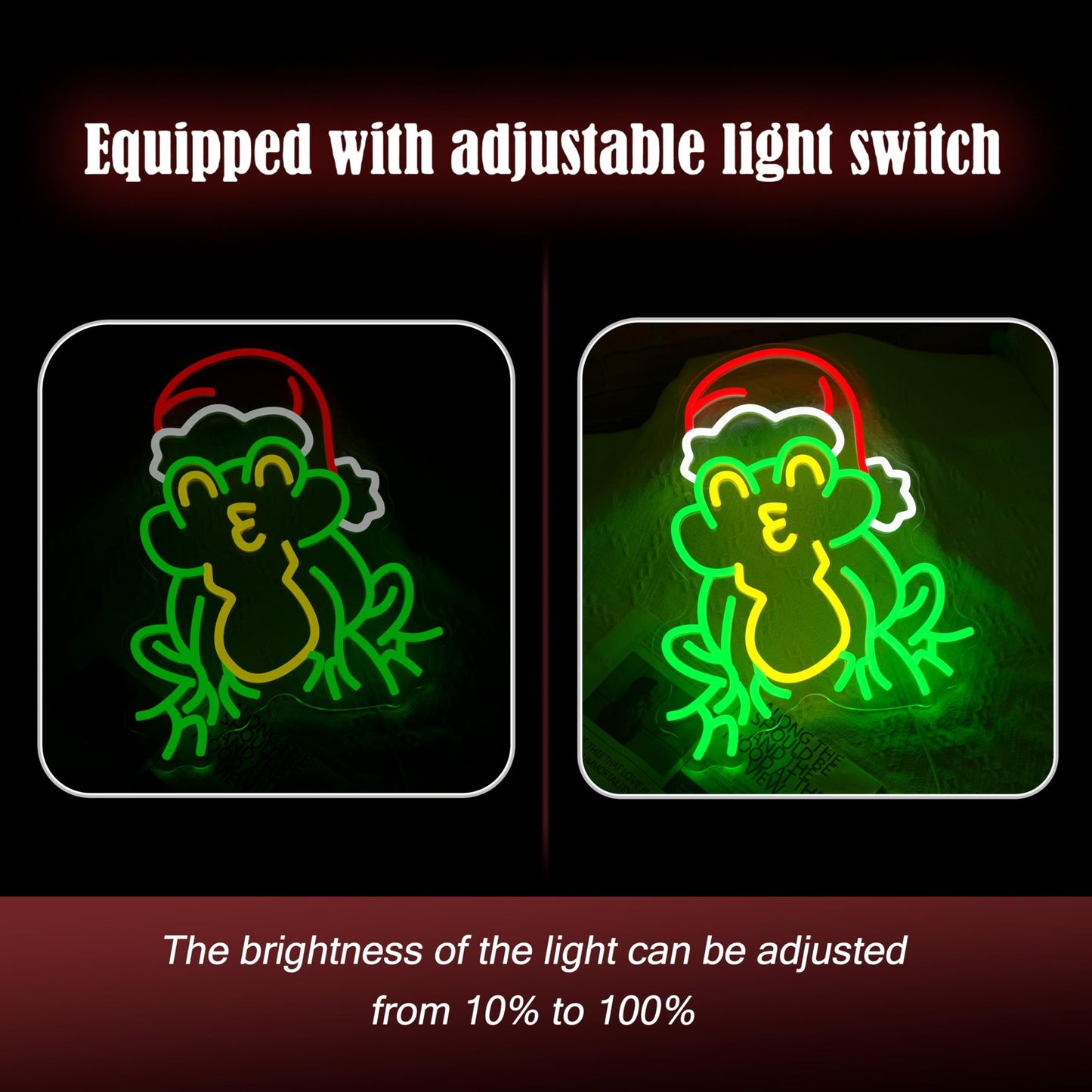 LIUOZHTEA Merry Christmas Neon Sign with Santa Hat Neon Frog Light Sign for Wall Decor Christmas Party New Year Bar Bedroom Shop Window USB Powered (16.5 * 11.8in)