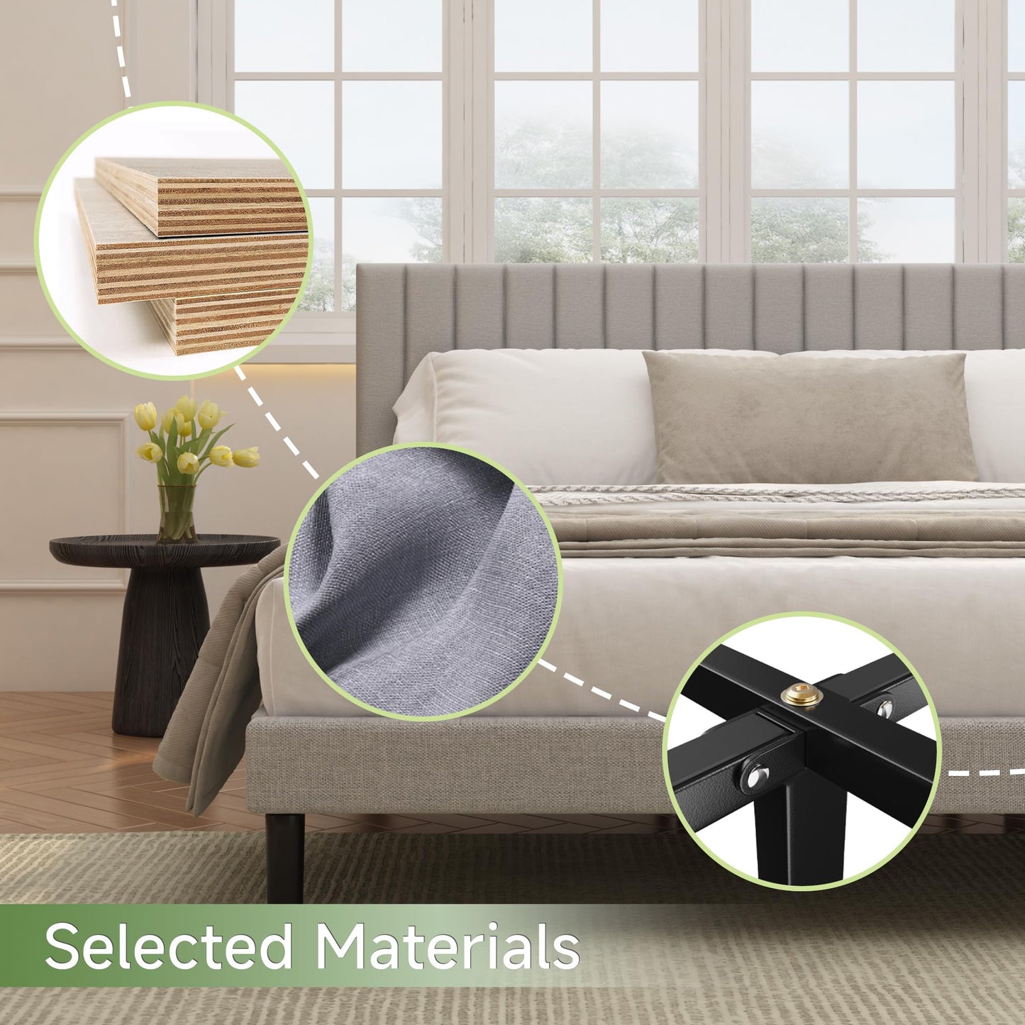 Mxhtcewz King Size Platform Bed Frame with Vertical Channel Tufted Headboard, No Box Spring Needed, Noise-Free, Easy Assembly, Light Grey Linen