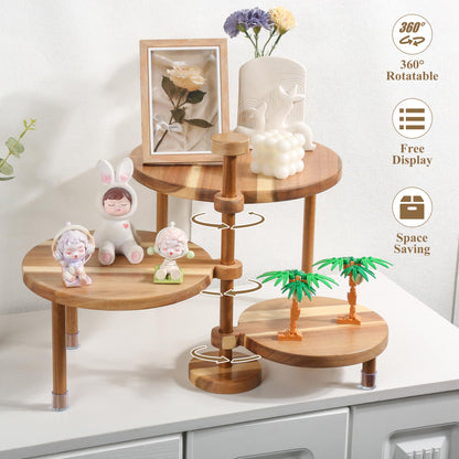 GEHE 3 Tier Round Cupcake Stand, 360° Rotatable Acacia Wood Cake Stand Cupcake Tower, Rustic Wooden Tiered Dessert Table Display Set, Tiered Tray Stands for Birthday, Wedding Party (12-10-8 IN)