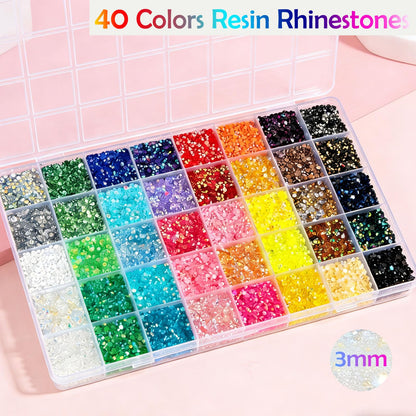 48000Pcs Resin Jelly Rhinestones for Bedazzling,40 Colors 3mm Flatback Gems Bedazzling Kit with 3Pcs 10ml B7000 Glue for Clothing Nail Art Shoes Crafting Makeup (40 Colors+3 Pcs Glue)